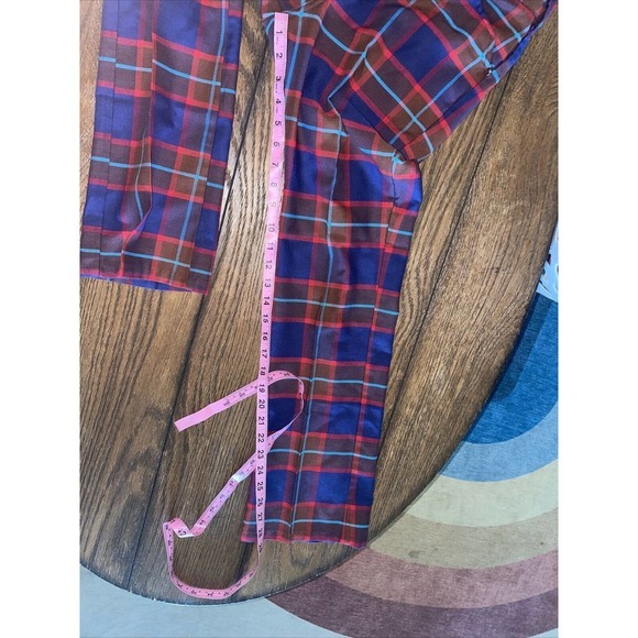 1960’s / 1970s Denim Linen Pants Flare Bell bottom Hippie‎ Boho Red Blue Plaid - Picture 9 of 9